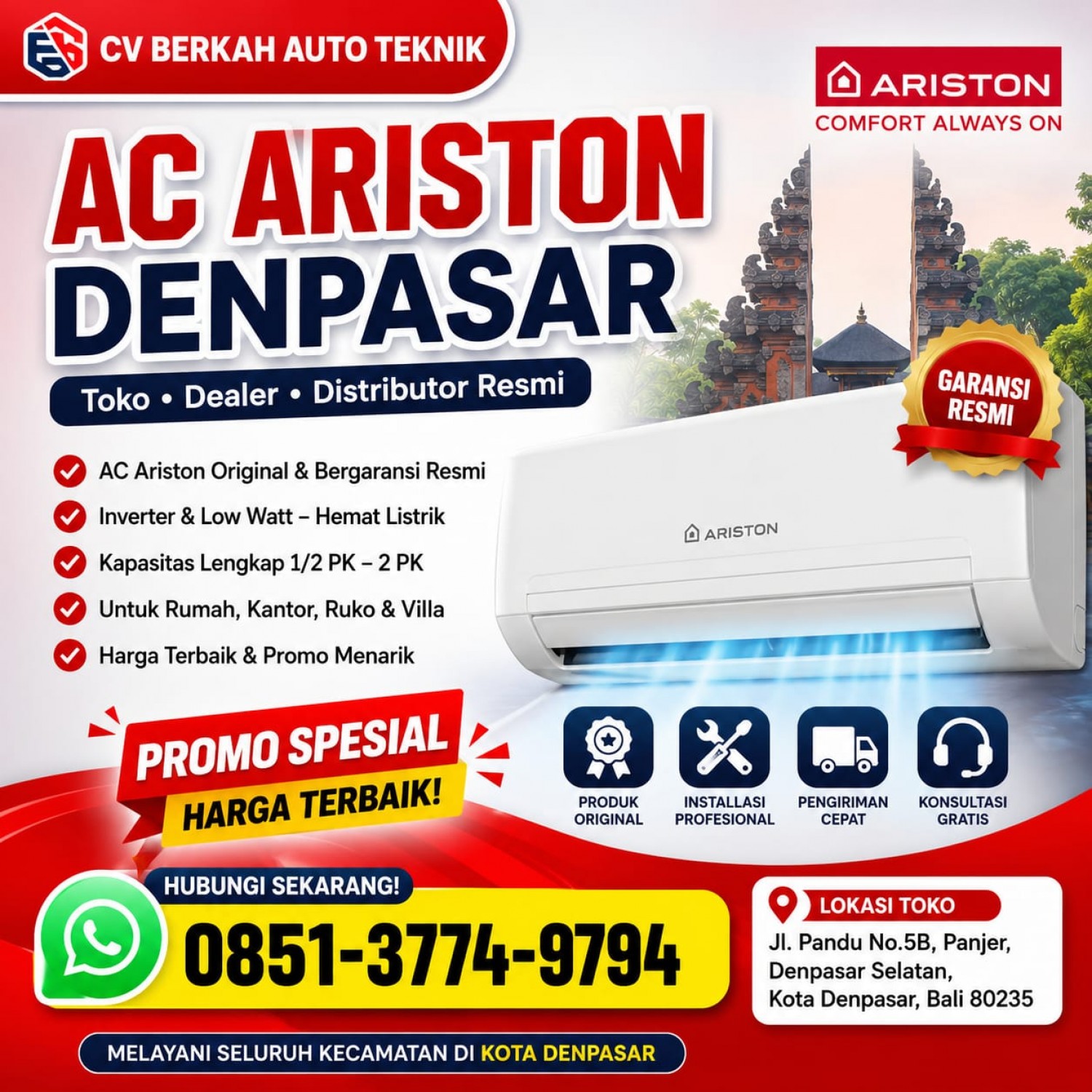 AC Ariston 3/4 PK Denpasar 0851-3774-9794
