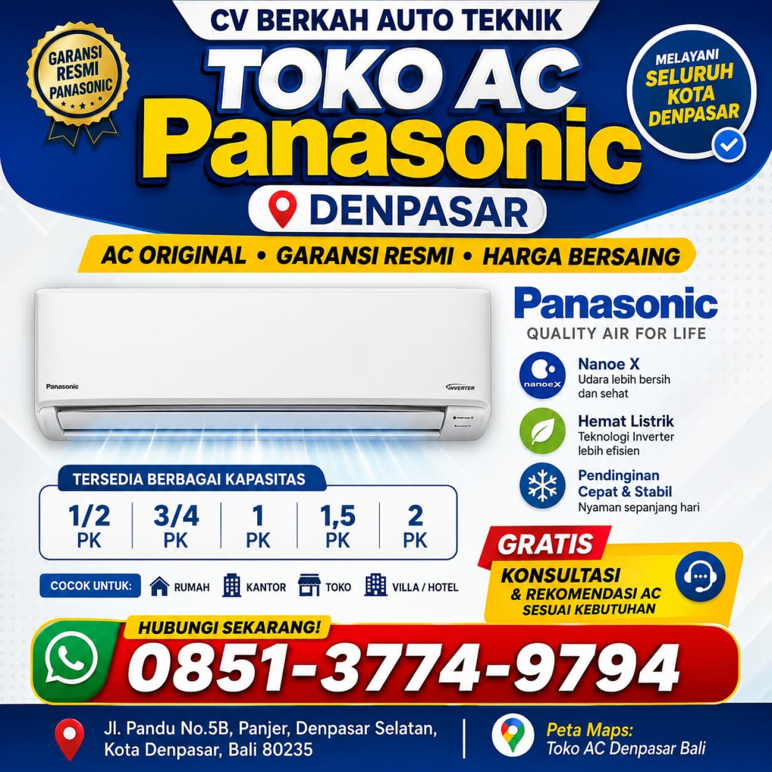 AC Panasonic 3/4 PK Denpasar 0851-3774-9794