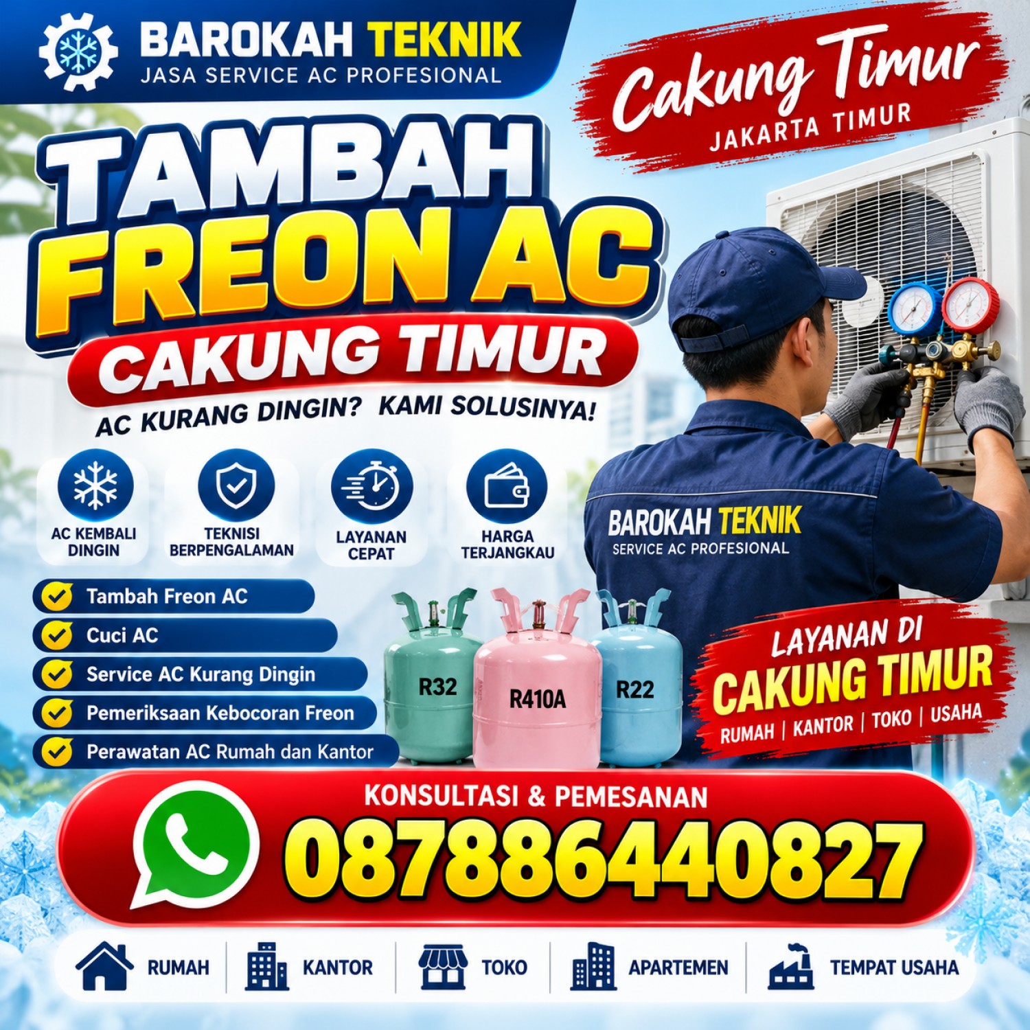 Tambah Freon AC Cakung Timur