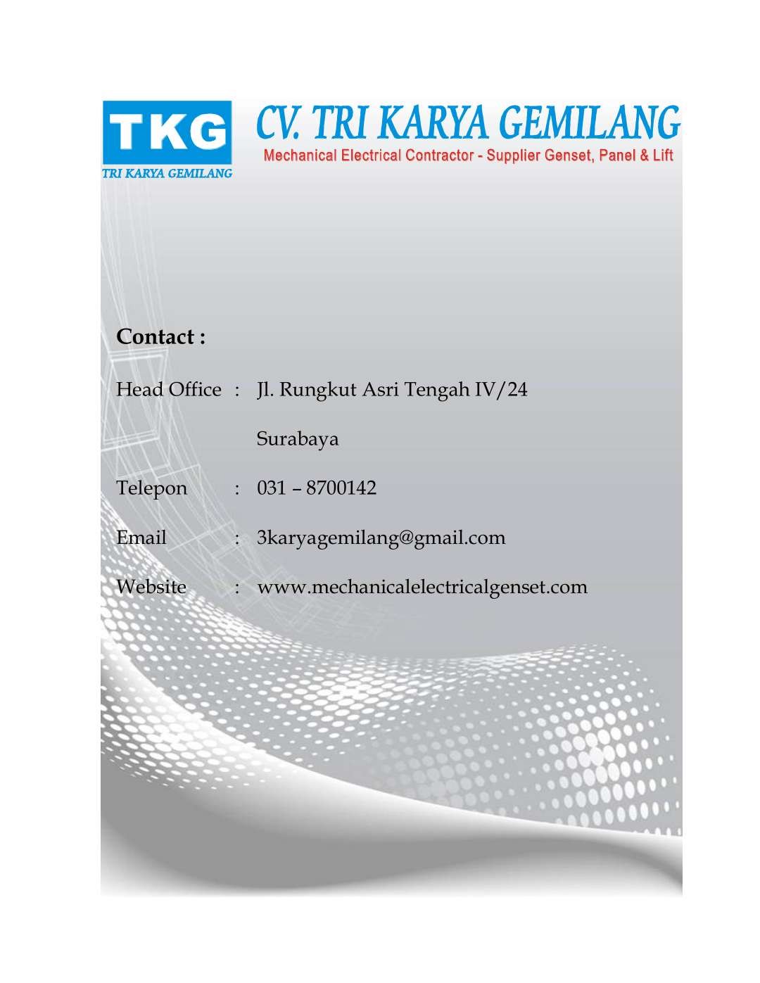Kontraktor Mechanical,Elektrikal,Supplier Genset,Panel,Lift Surabaya | CV TRI KARYA GEMILANG